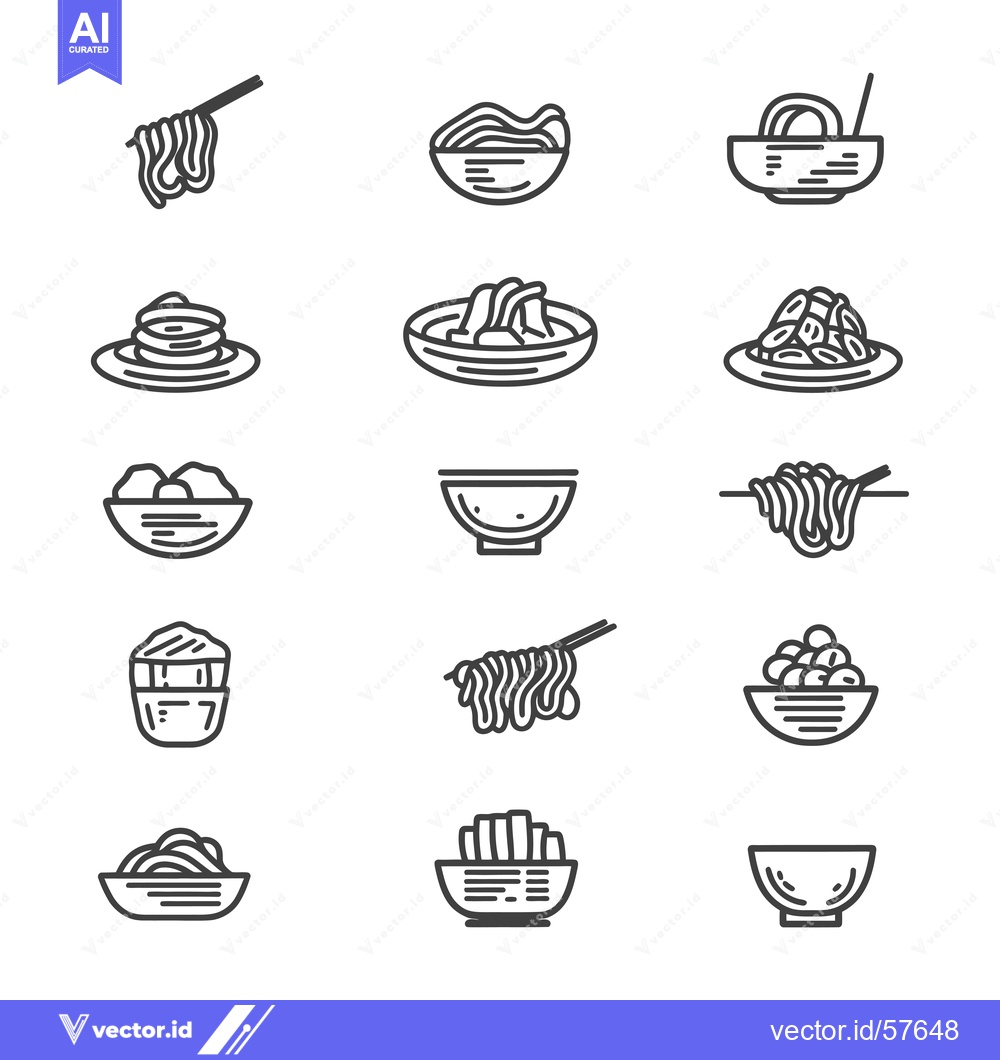 Premium Vector dari Line Drawings of Noodle Bowls and Noodles with Chopsticks
