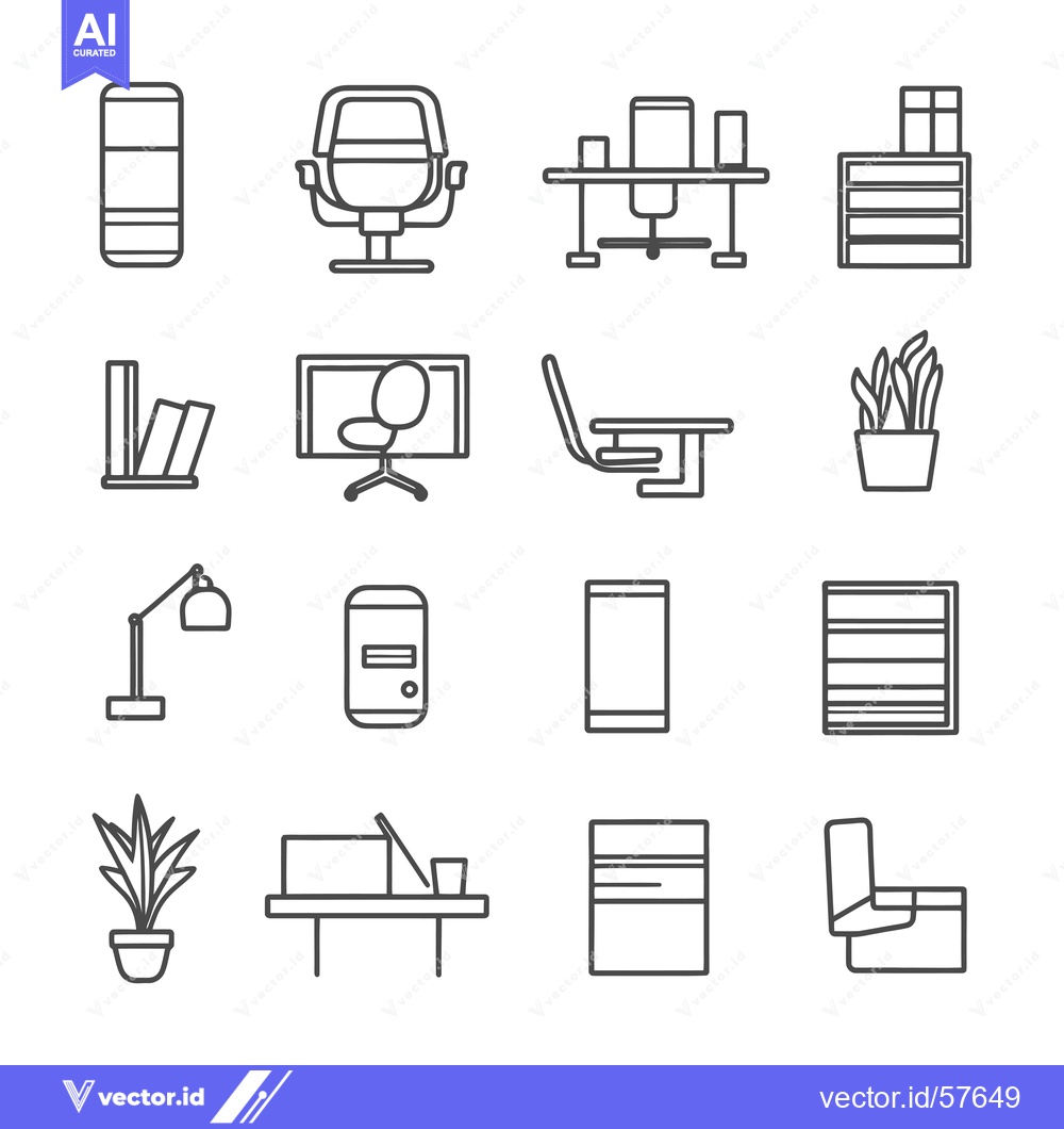 Premium Vector dari Line Drawings of Office Furniture and Accessories