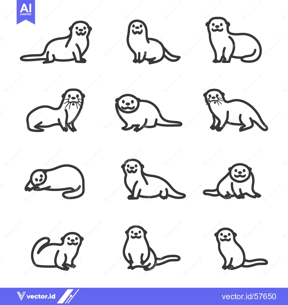 Premium Vector dari Line Drawings of Otters in Various Poses