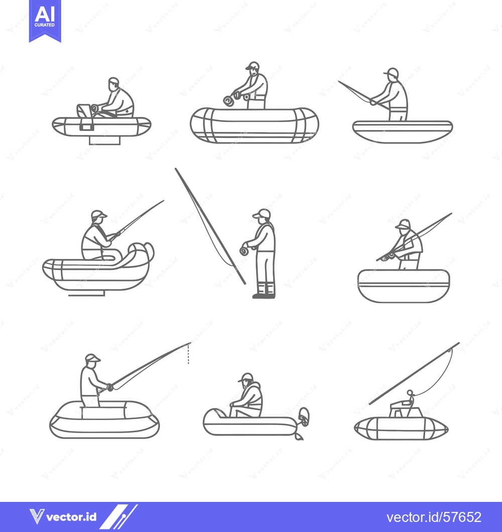 Premium Vector dari Line Drawings of People Fishing in Boats