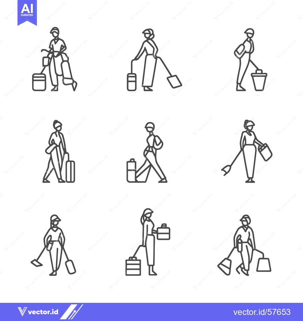 Premium Vector dari Line Drawings of People Holding Cleaning Tools
