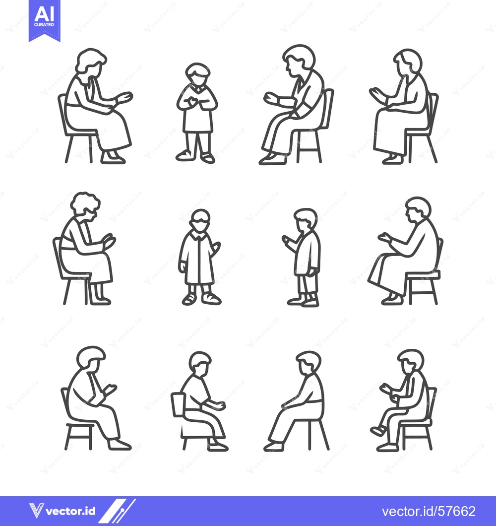 Premium Vector dari Line Drawings of People Sitting in Chairs in Various Poses