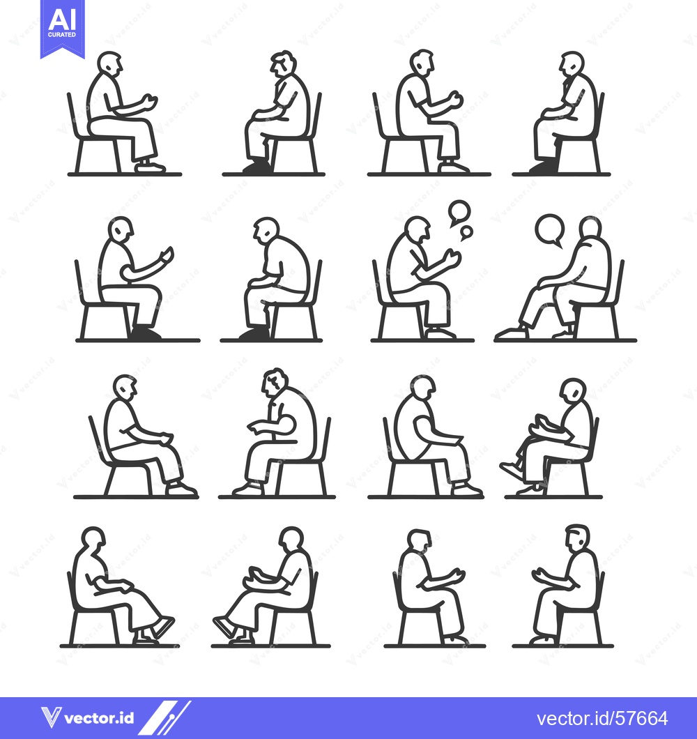 Premium Vector of Line Drawings of People Sitting in Chairs with Various Poses