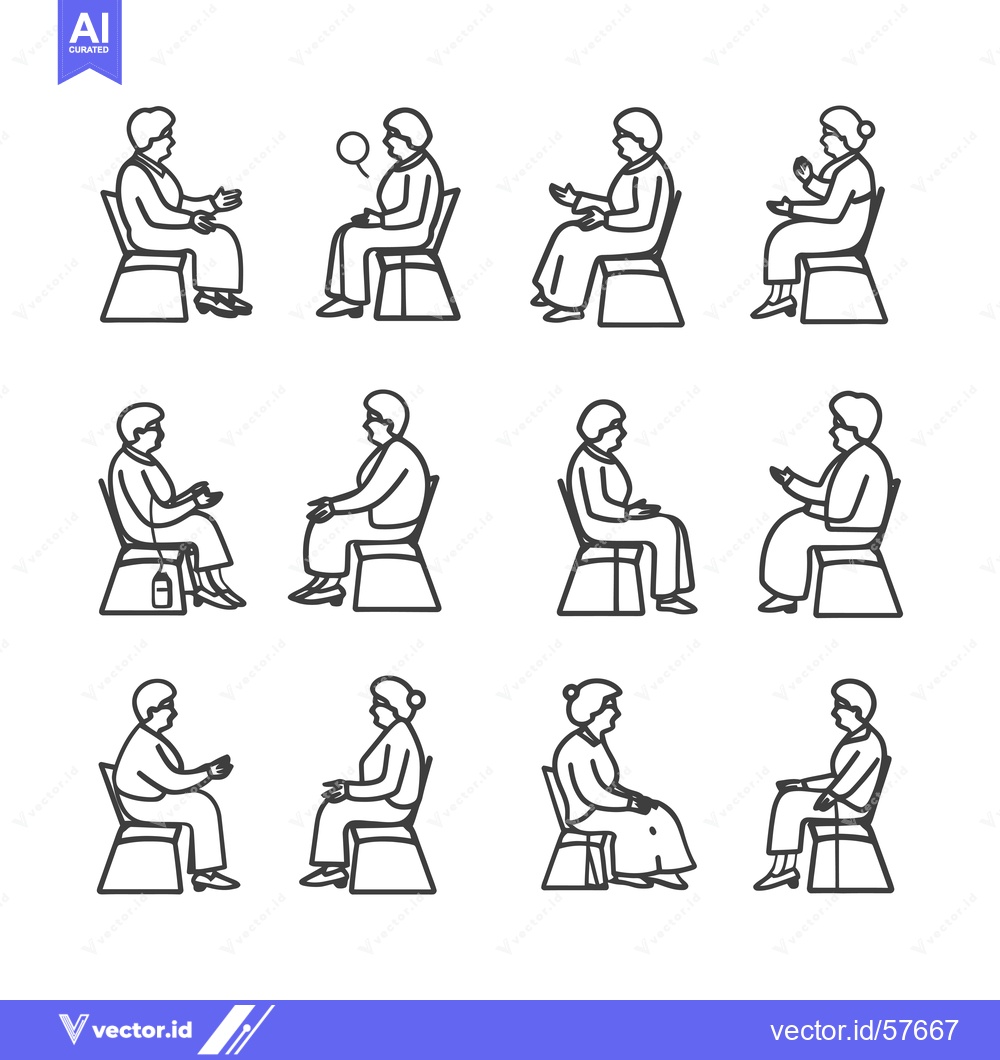 Premium Vector dari Line Drawings of People Sitting on Chairs in Different Poses