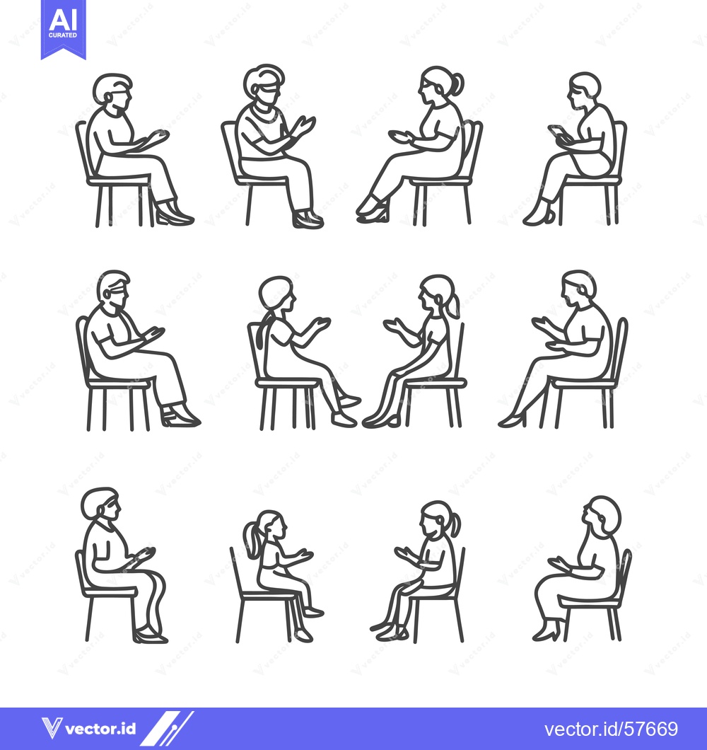 Premium Vector dari Line Drawings of People Sitting on Chairs in Various Poses