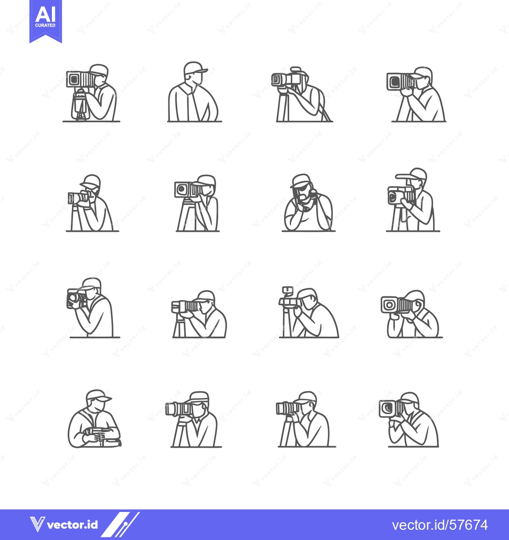Premium Vector of Line Drawings of Photographers with Various Cameras and Poses
