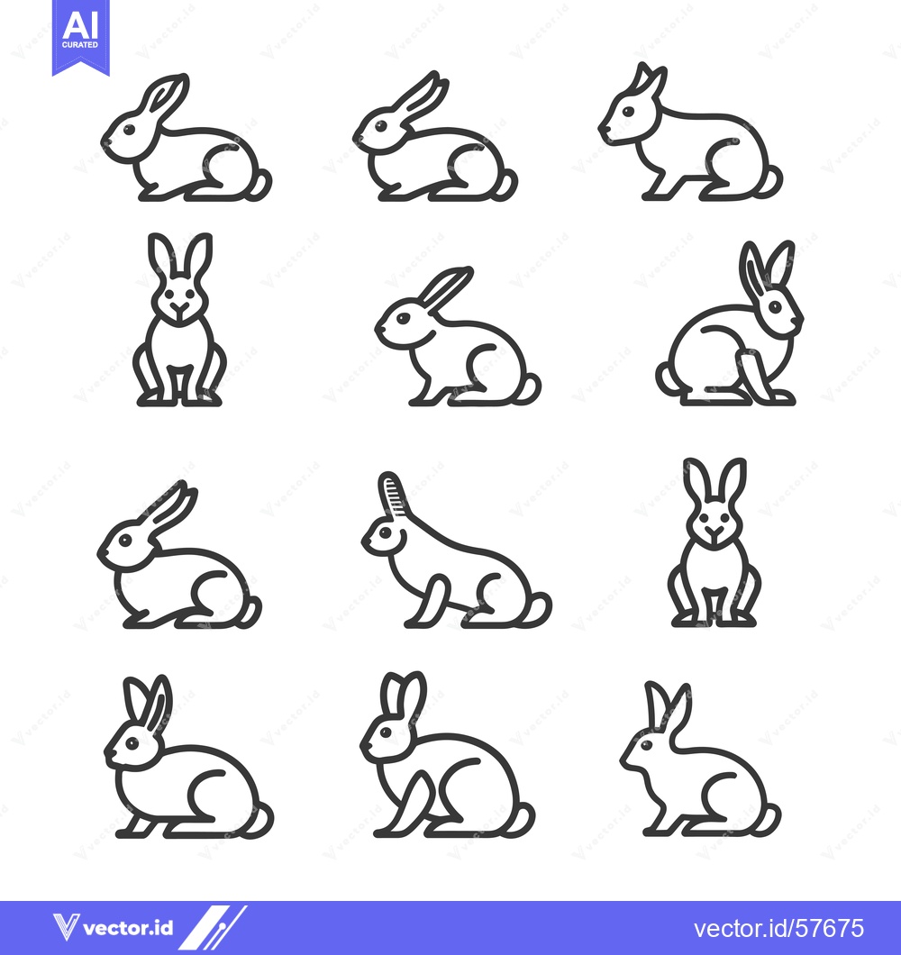 Premium Vector of Line Drawings of Rabbits in Various Poses