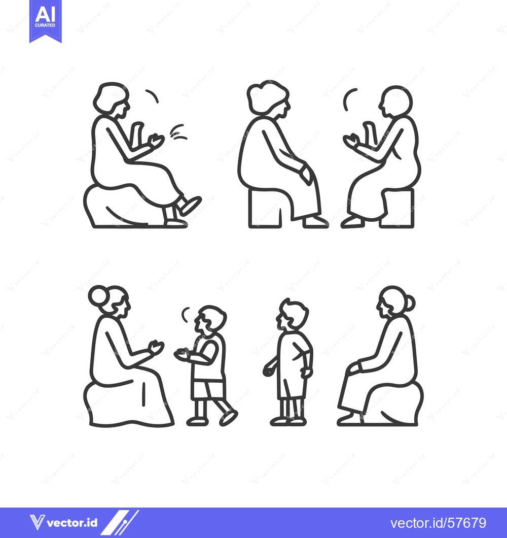 Premium Vector dari Line Drawings of Seniors and Children Interacting