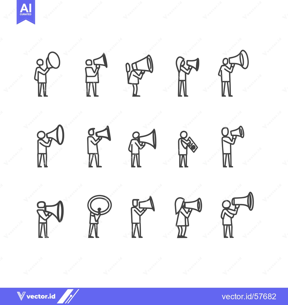 Premium Vector of Line Drawings of Stick Figures Holding Megaphones