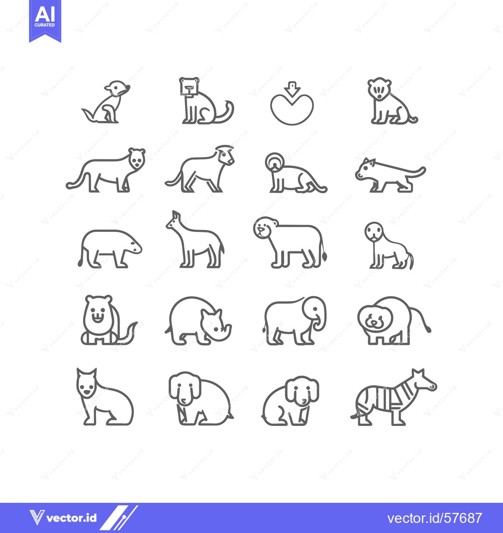Premium Vector of Line Drawings of Various Animals Including a Heart Symbol