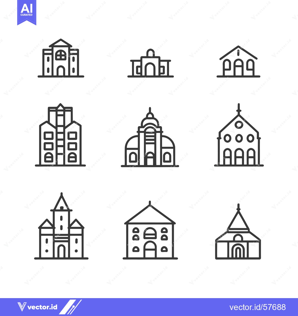 Premium Vector dari Line Drawings of Various Building Architectural Styles