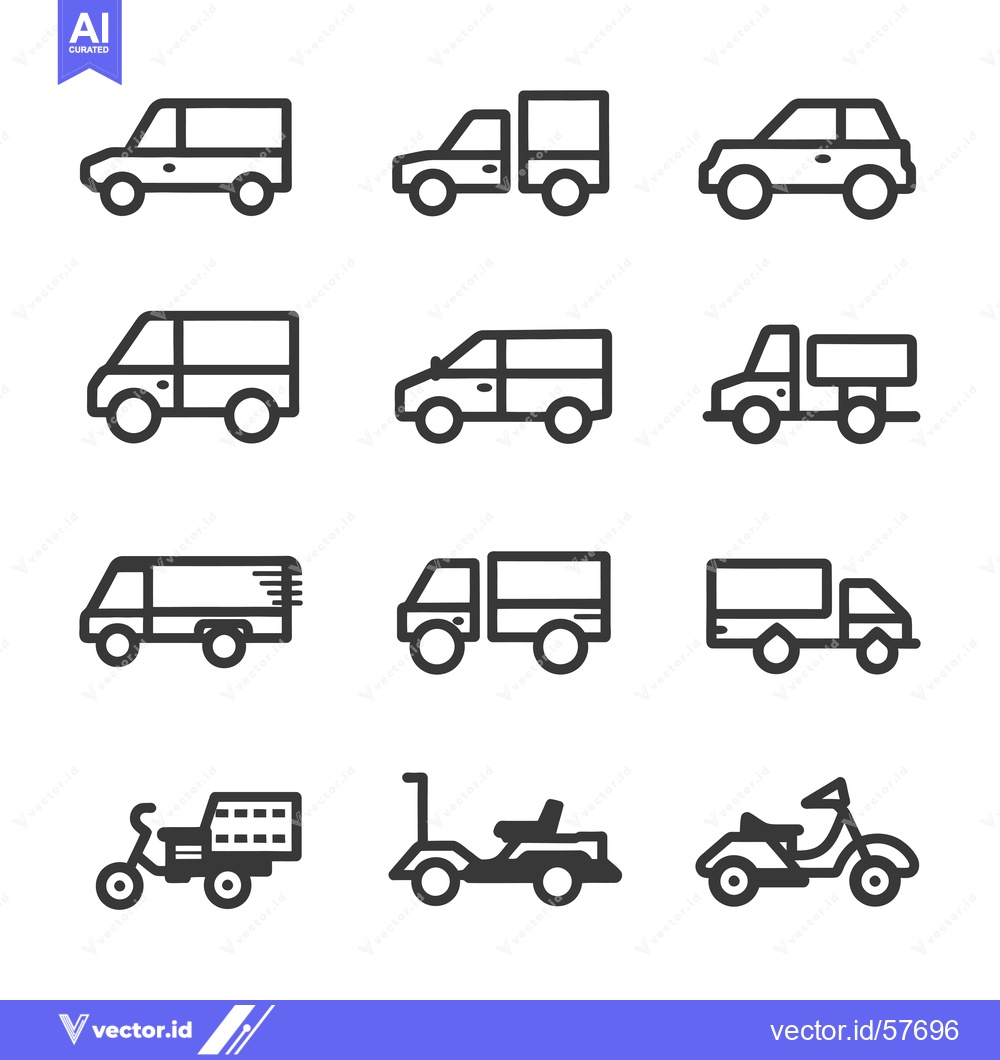 Premium Vector of Line Drawings of Various Vehicles, Including Cars, Trucks, and Scooter