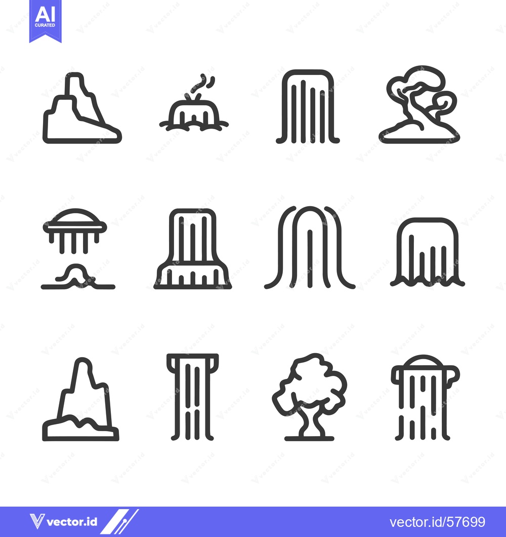Premium Vector dari Line Drawings of Waterfalls, Mountains, and Trees