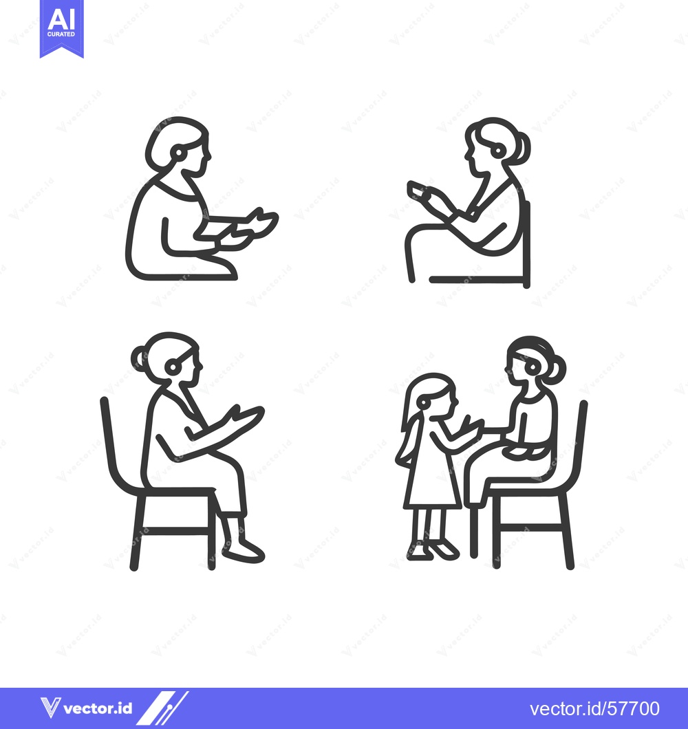 Premium Vector dari Line Drawings of Women and Girls Sitting and Gesturing