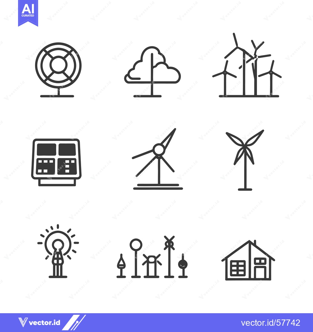 Premium Vector dari Line Icons Depicting Sustainable Energy Sources