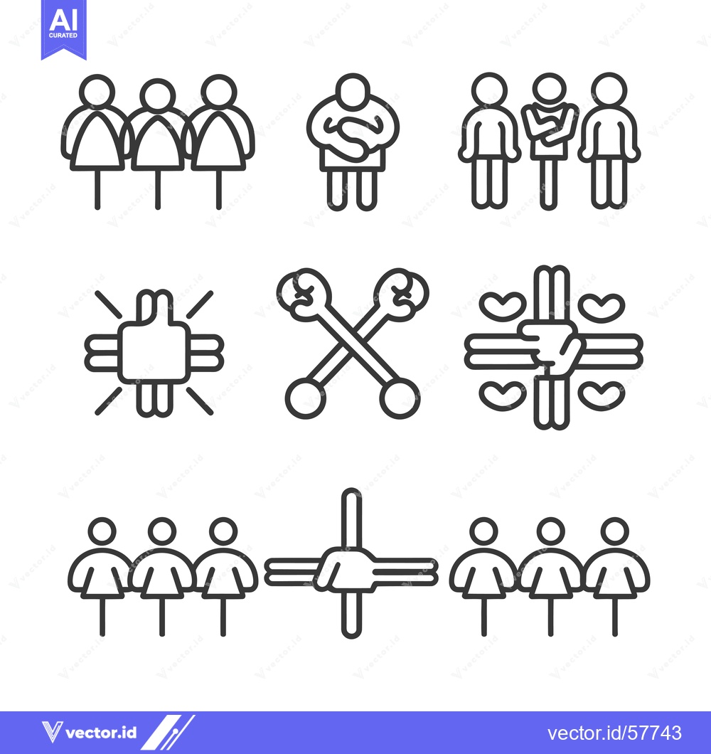 Premium Vector dari Line Icons Depicting Teamwork, Collaboration, and Unity