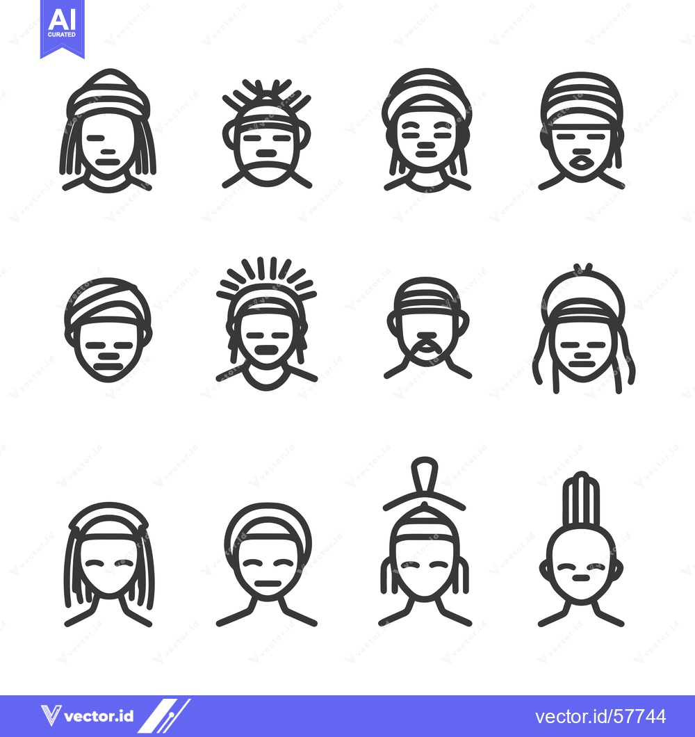 Premium Vector dari Line Icons Depicting Various Hairstyles and Headwear