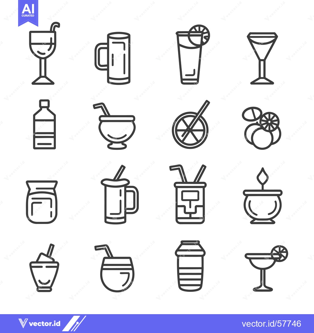 Premium Vector dari Line Icon Set of Various Beverages and Drinks
