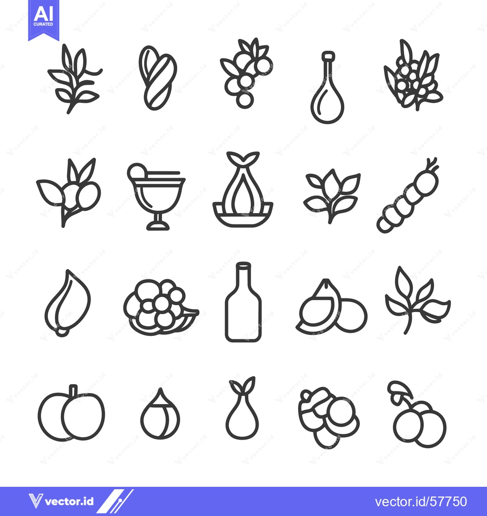 Premium Vector of Line Icons of Berries, Fruits, and Related Items