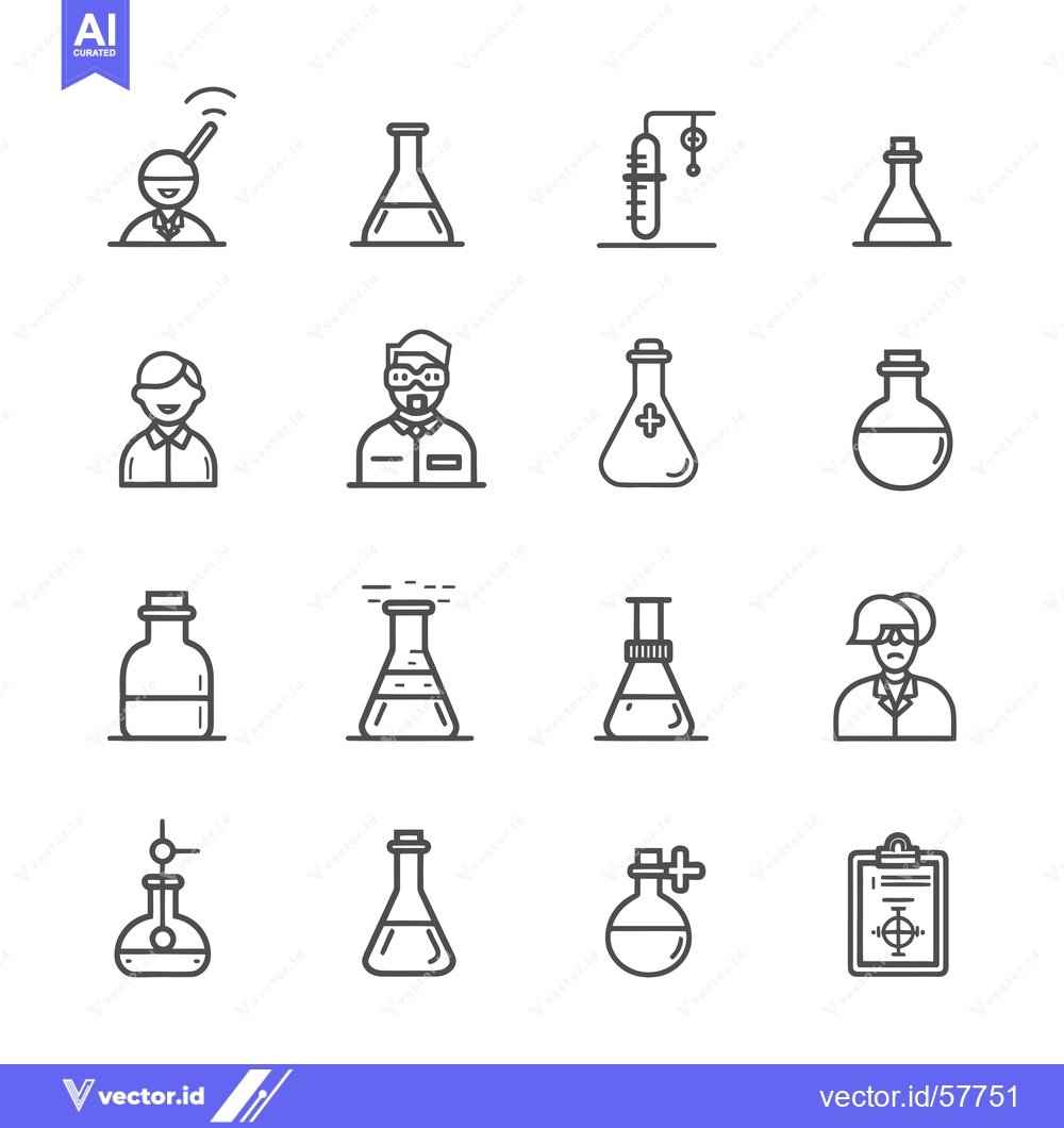 Premium Vector dari Line Icons of Chemistry Lab Equipment and People