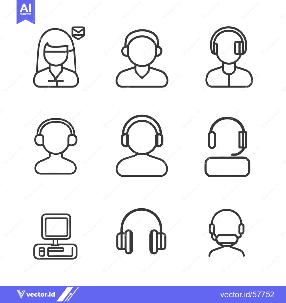 Premium Vector dari Line Icons of Customer Support, Headphones, and a Computer