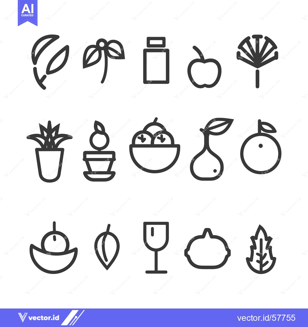Premium Vector dari Line Icons of Different Fruits, Vegetables, and Plants