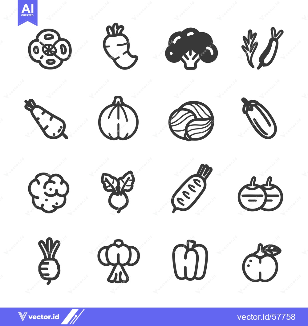 Premium Vector dari Line Icons of Different Types of Vegetables and Fruits