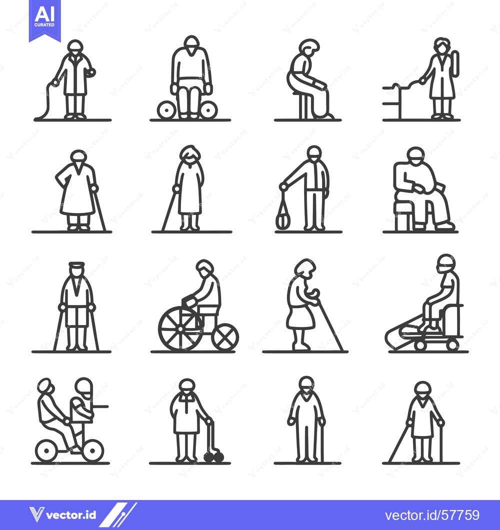 Premium Vector dari Line Icons of Elderly People Using Mobility Aids