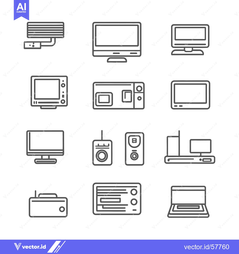 Premium Vector dari Line Icons of Electronic Devices Including TVs, Computers, and Radios