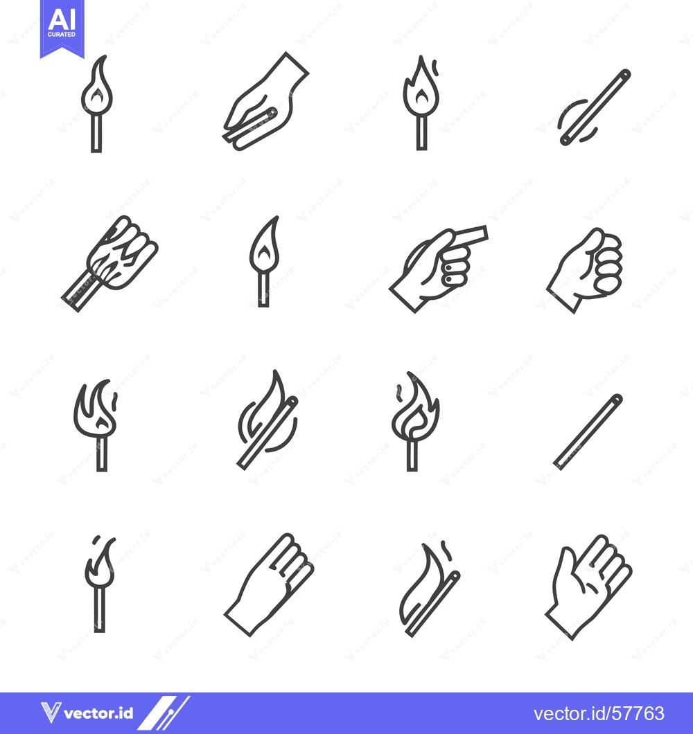 Premium Vector dari Line Icons of Hands Striking Matches with Flames