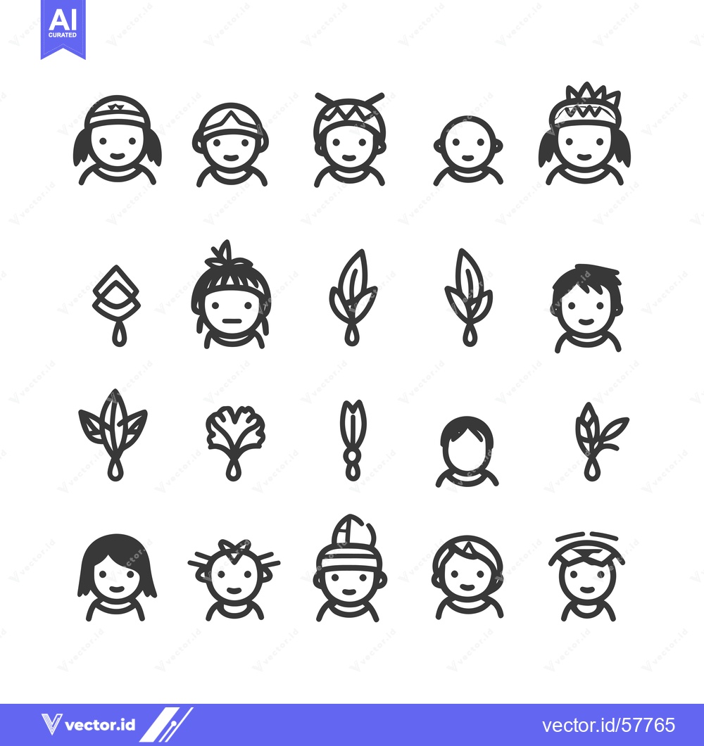 Premium Vector of Line Icons of Indigenous People and Feathers