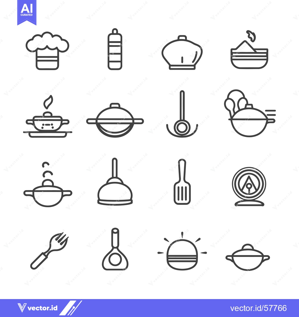 Premium Vector of Line Icons of Kitchen Utensils and Food Preparation Equipment