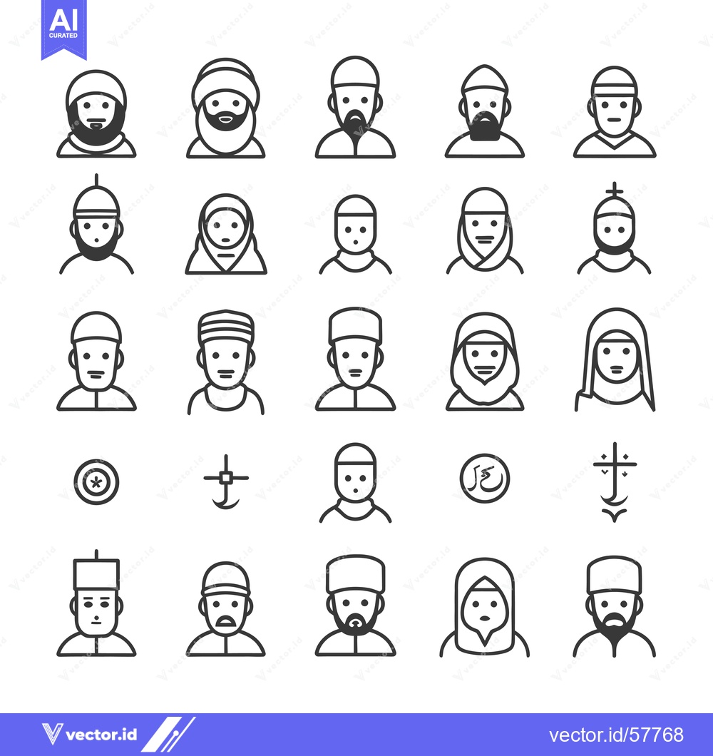 Premium Vector dari Line Icons of Muslim Men and Women in Traditional Clothing