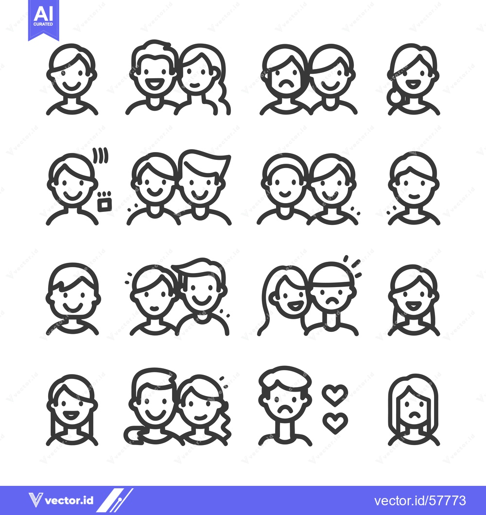 Premium Vector dari Line Icons of People Expressing Different Emotions