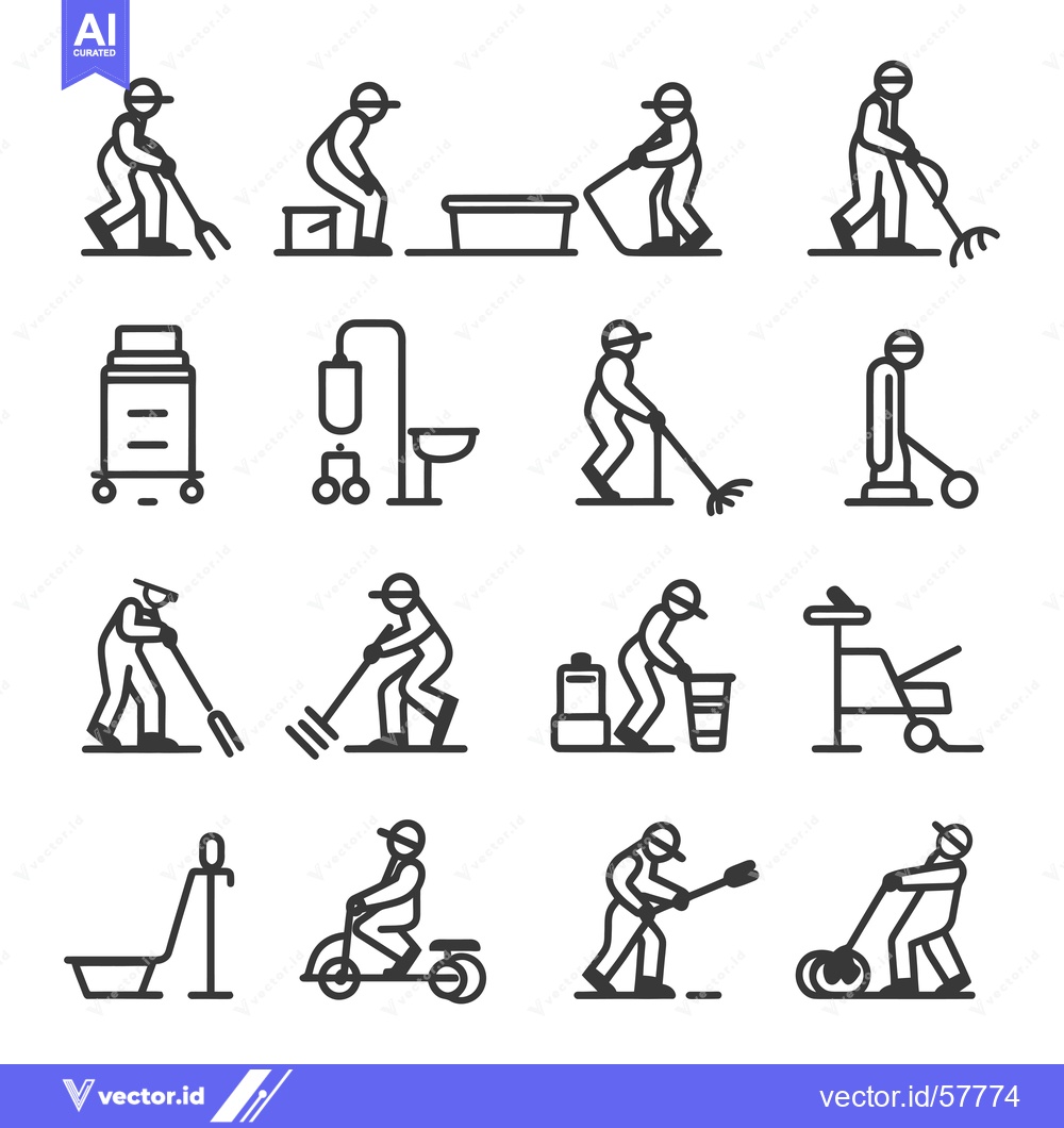 Premium Vector dari Line Icons of People Performing Cleaning and Maintenance Tasks