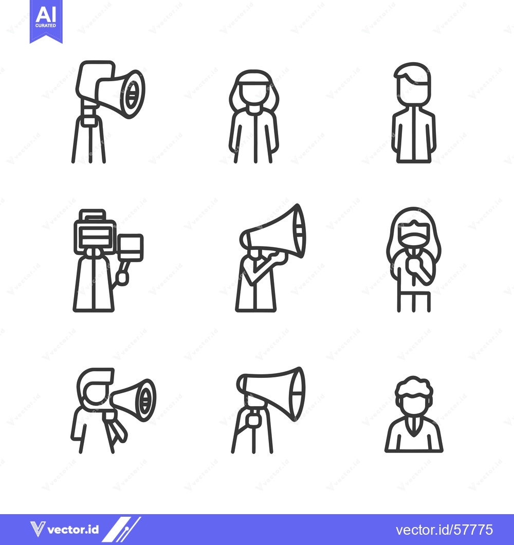 Premium Vector of Line Icons of People Using Megaphones and Cameras
