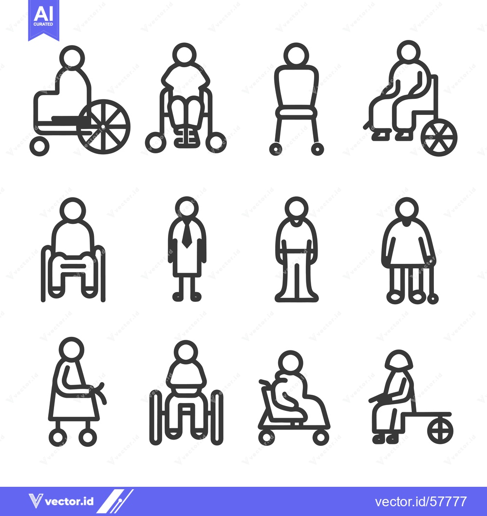 Premium Vector of Line Icons of People with Mobility Aids and Disabilities
