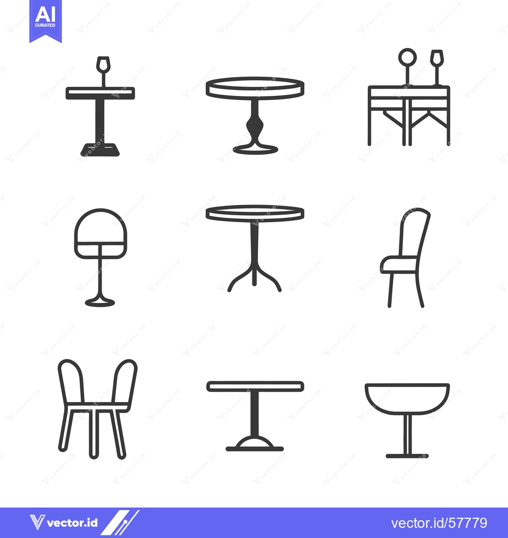 Premium Vector of Line Icons of Tables, Chairs, and a Wine Glass