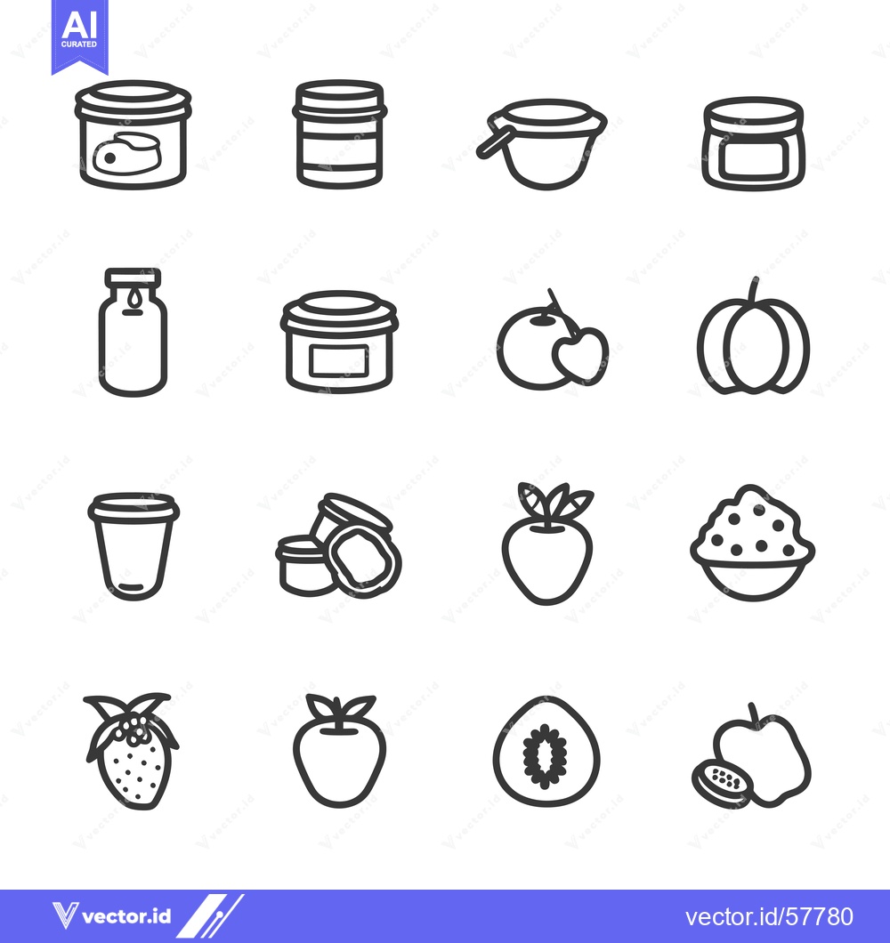 Premium Vector dari Line Icons of Various Containers and Fruits