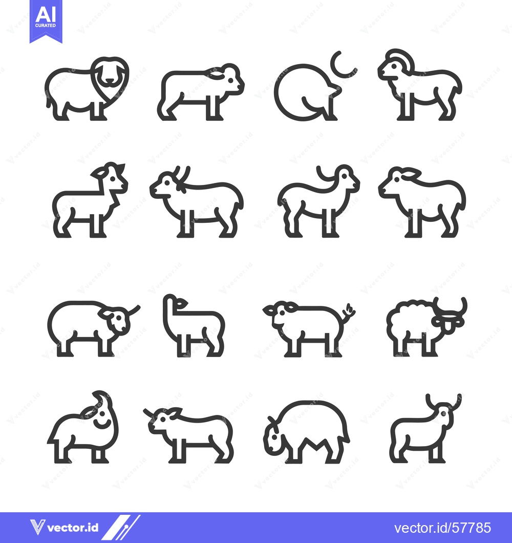 Premium Vector dari Line Icons of Various Sheep and Goat Breeds