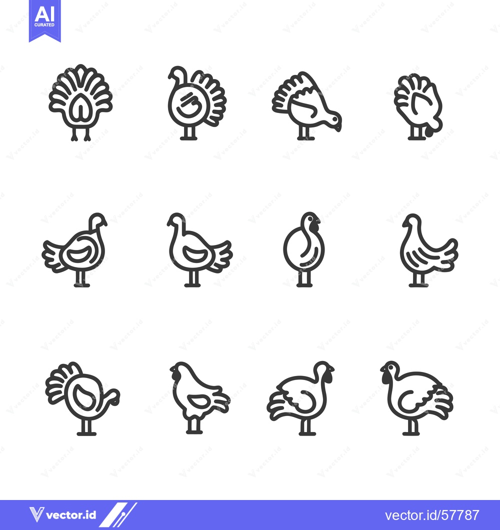 Premium Vector dari Line Icons of Various Turkey Poses