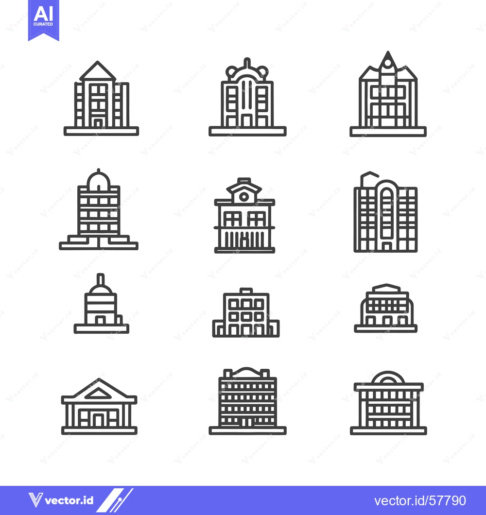 Premium Vector dari Line Icons Representing Different Types of Buildings