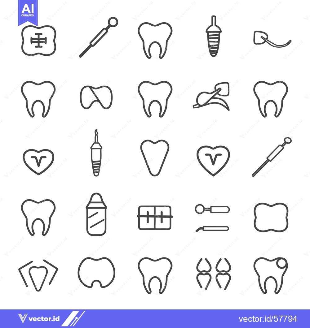 Premium Vector of Line Icons Set of Dental Care Tools and Teeth