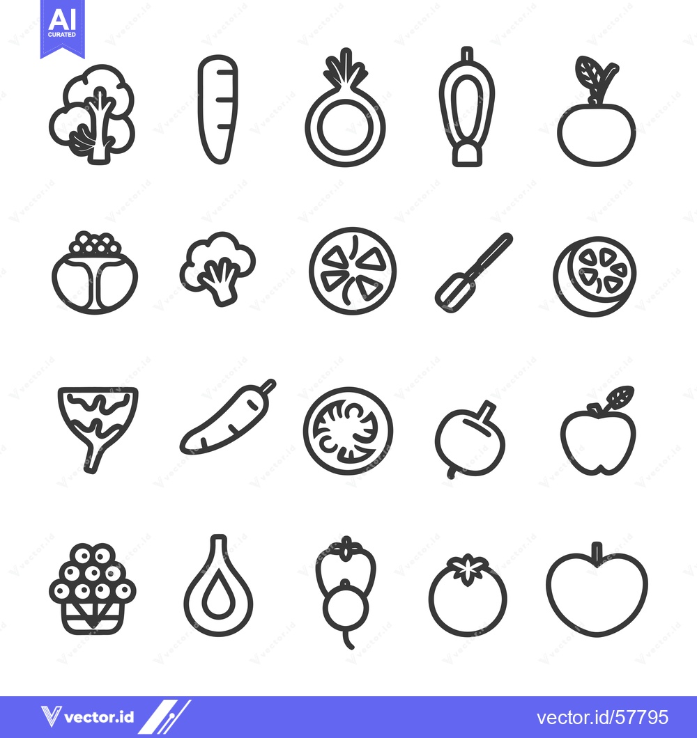 Premium Vector dari Line Icons Set of Fresh Vegetables and Fruits
