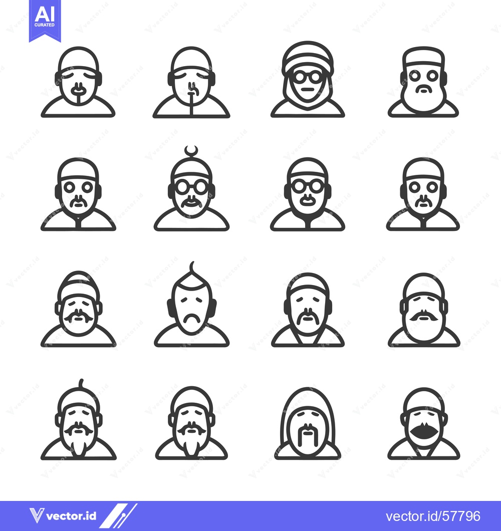 Premium Vector dari Line Icons Set of Men with Beards, Mustaches, and Headwear