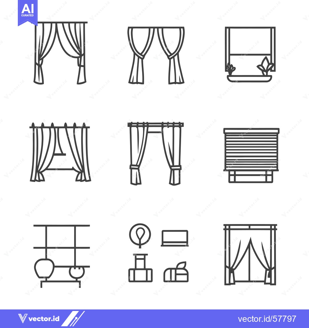 Premium Vector of Line Icons Set of Window Treatments and Blinds