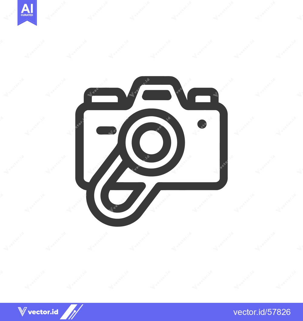 Premium Vector of Minimalist Camera Icon with Strap, Bold Outline on White Background