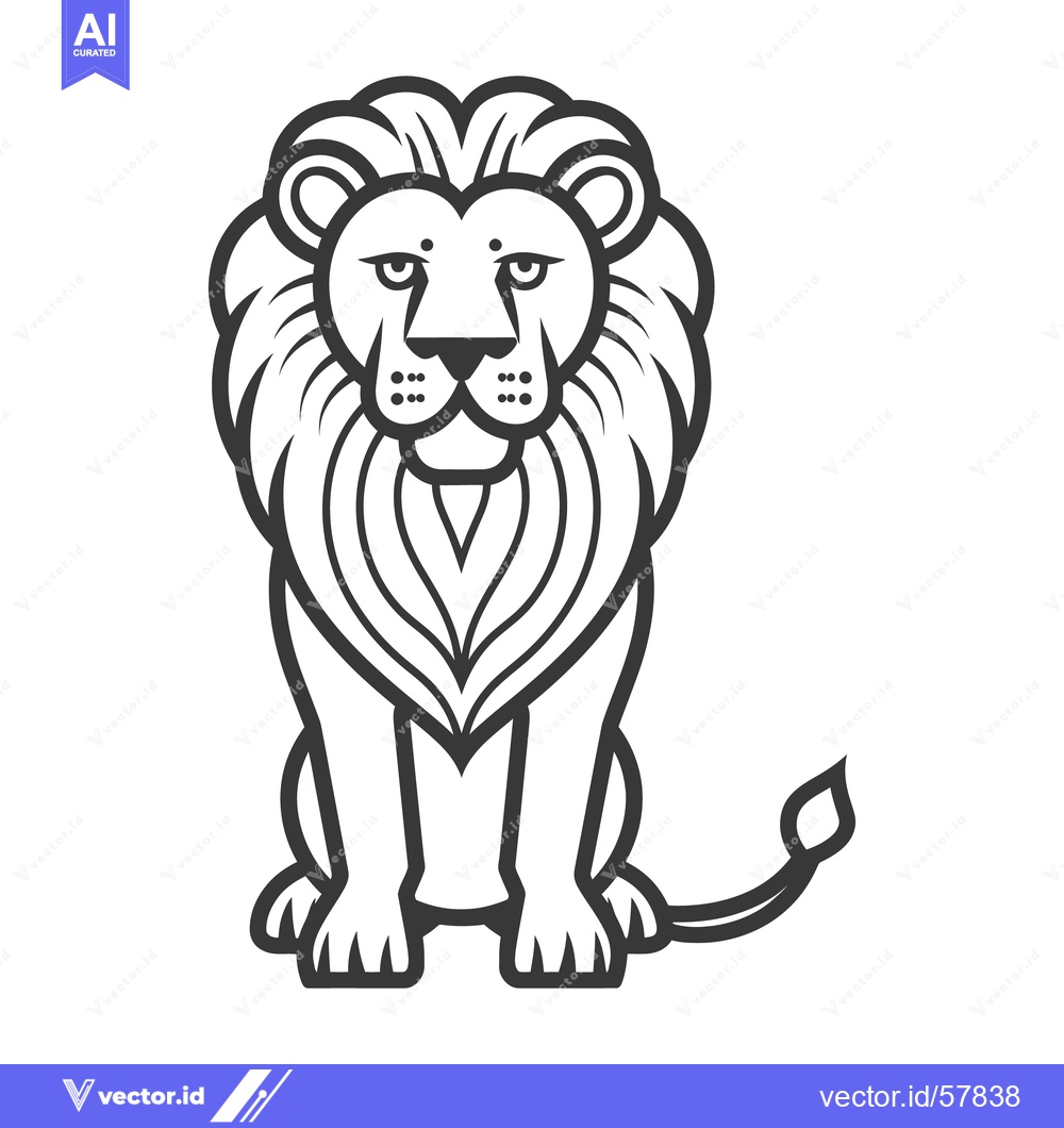 Premium Vector dari A stately and proud black and white lion design in front view