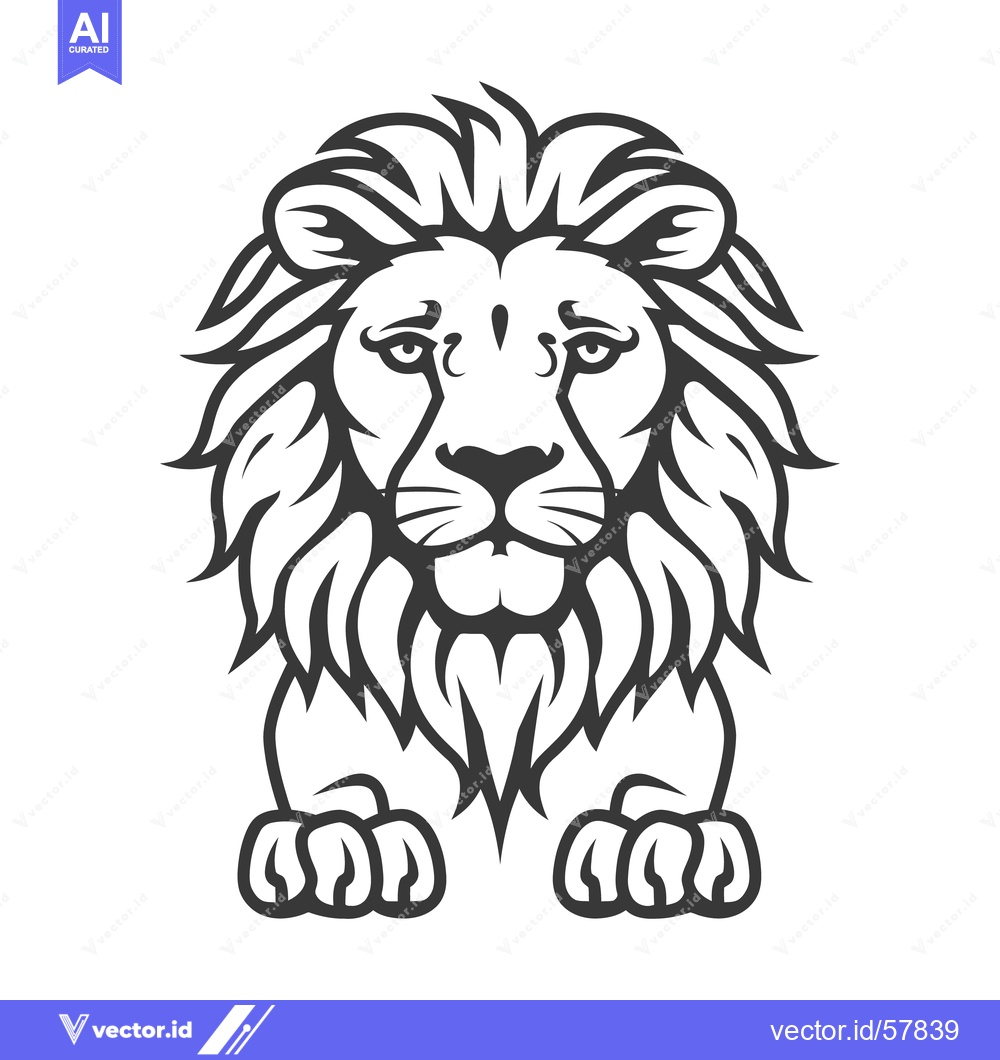 Premium Vector dari A regal lion illustration with bold lines and detailed mane