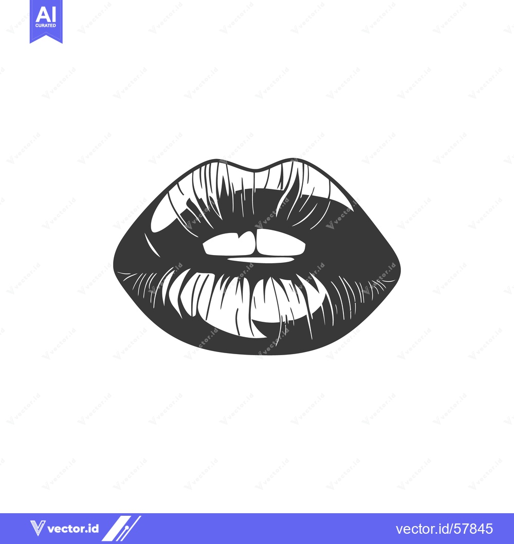 Premium Vector dari A grayscale graphic illustration of full female lips on white backgrou